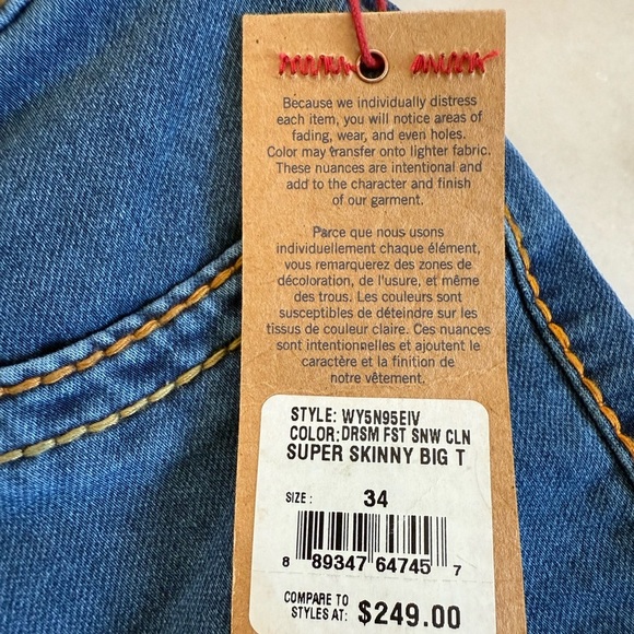 NWT True Religion Women's Blue Skinny Jeans size 34 - Picture 11 of 15